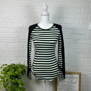 Women's Lululemon shirt green black stripe activewear workout